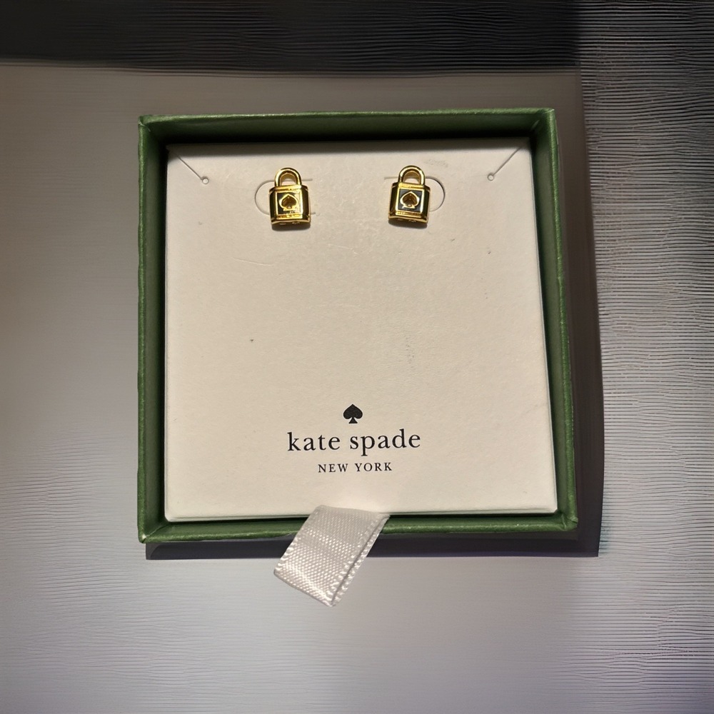 Kate Spade " Lock & Spade" Stud Earrings Gold Tone New With Tag & Box $59. MSRP